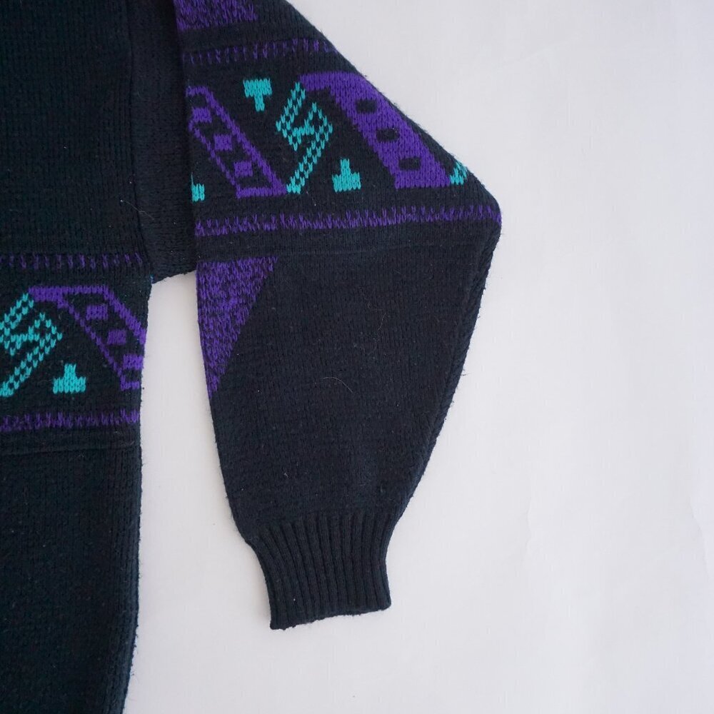 Vintage Bronzini Purple Black Geometric Knit Sweater Abstract Pattern Large - Picture 7 of 10